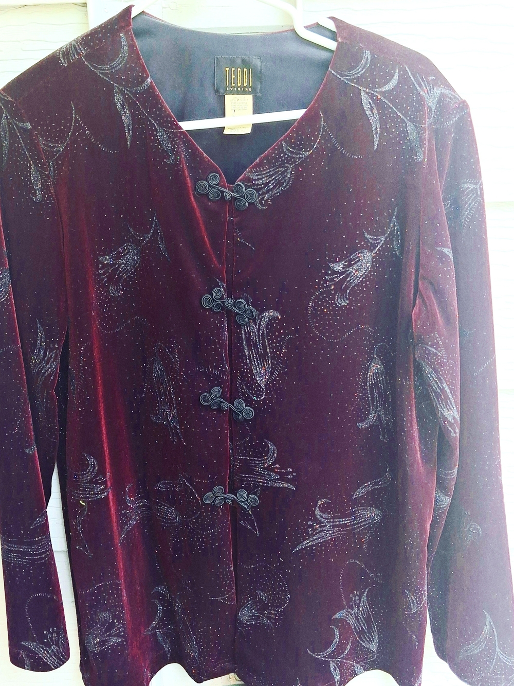 Teddi Evening Women's Floral Velvet Blouse Purple Red